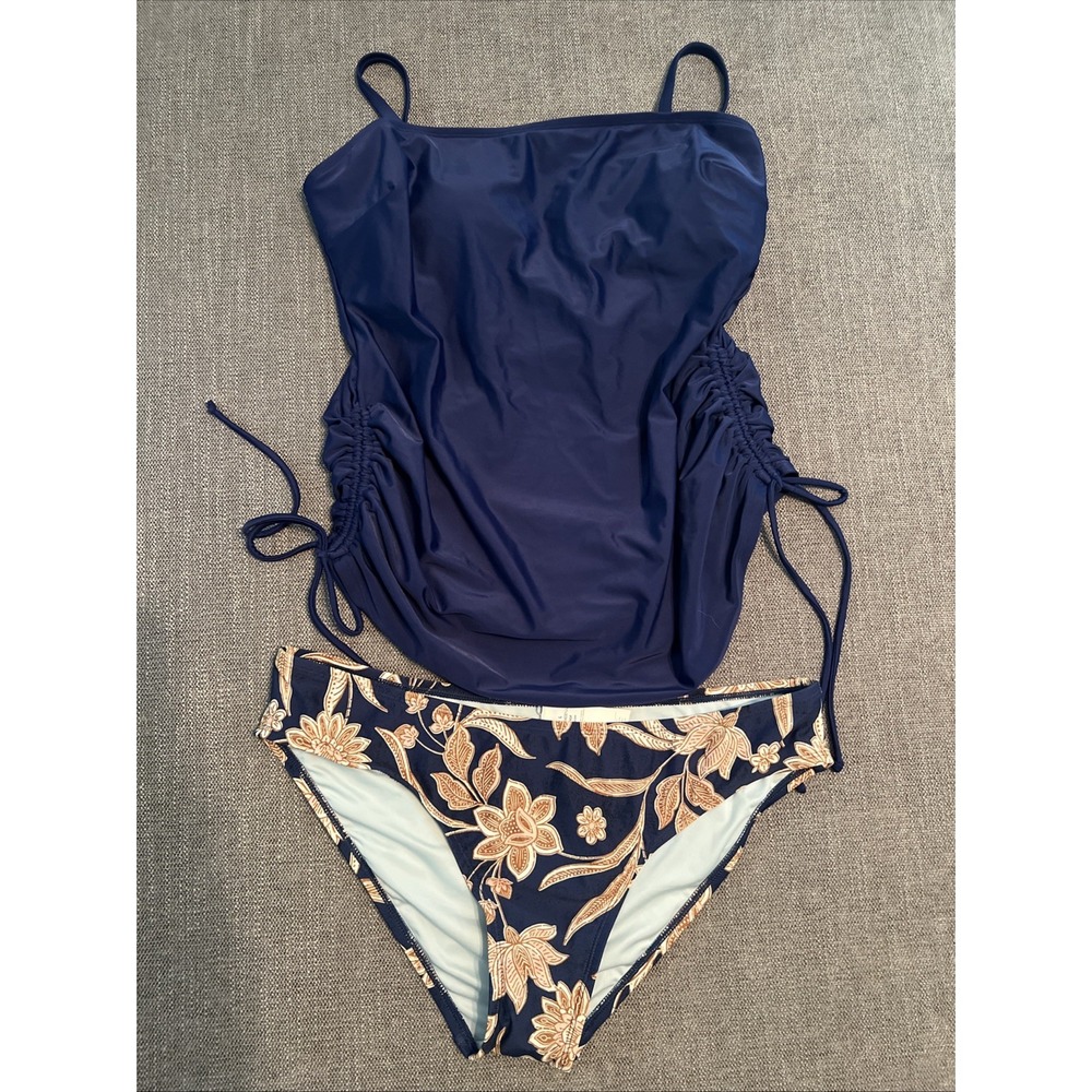 Cupshe Maternity Navy Tankini & Floral Boho‎ Bottoms 2 PC Set Women's LG NEW